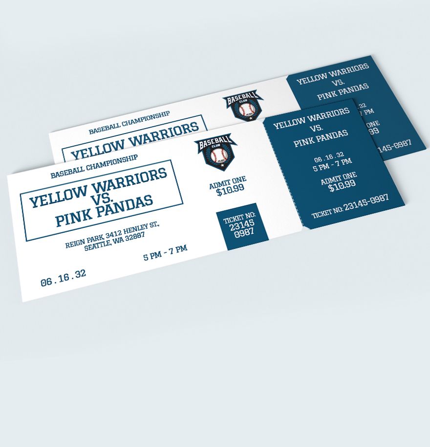 Blank Baseball Ticket Template Illustrator, Word, Apple Pages, PSD