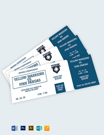 FREE Baseball Ticket Template - Download in Word, Illustrator, Photoshop,  Apple Pages, Publisher, InDesign, EPS, SVG, JPG, PNG