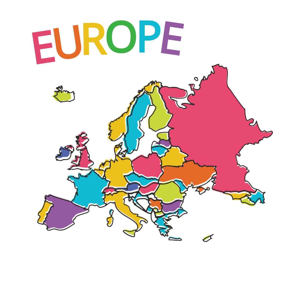 Cartoon Europe Map Vector Template