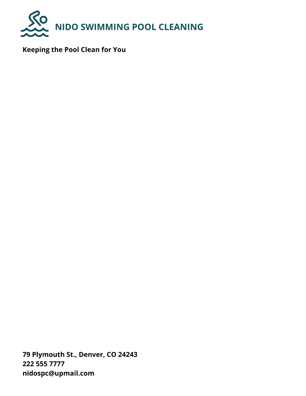 Swimming Pool Cleaning Service Letterhead