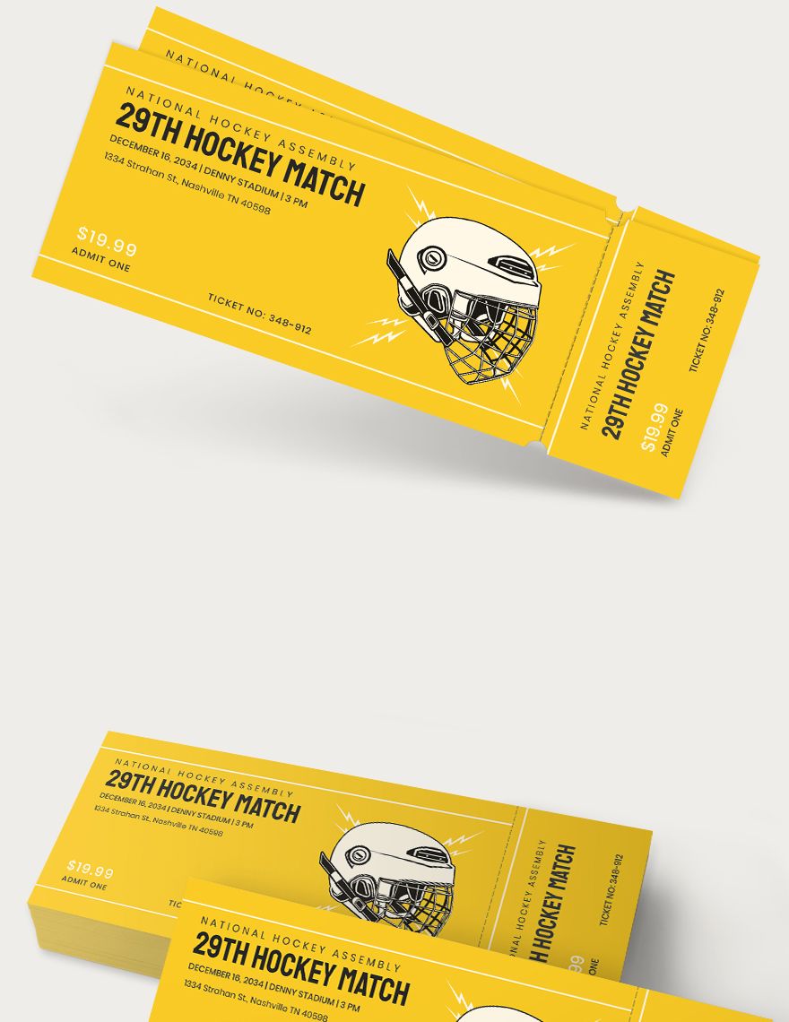 Hockey Ticket Template Illustrator, Word, Apple Pages, PSD, Publisher