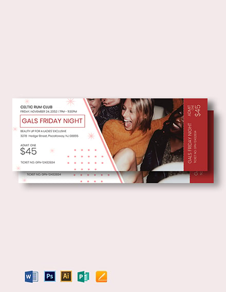 ladies night event ticket template