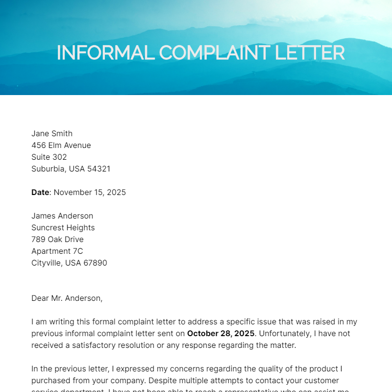 Free Informal Complaint Letter