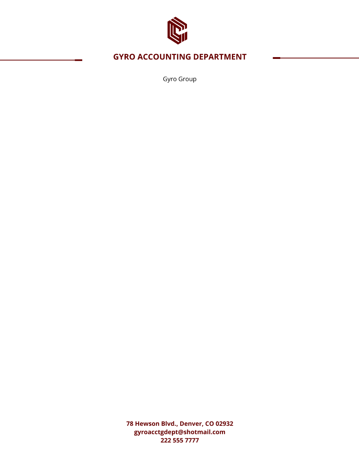 Accounting Department Letterhead