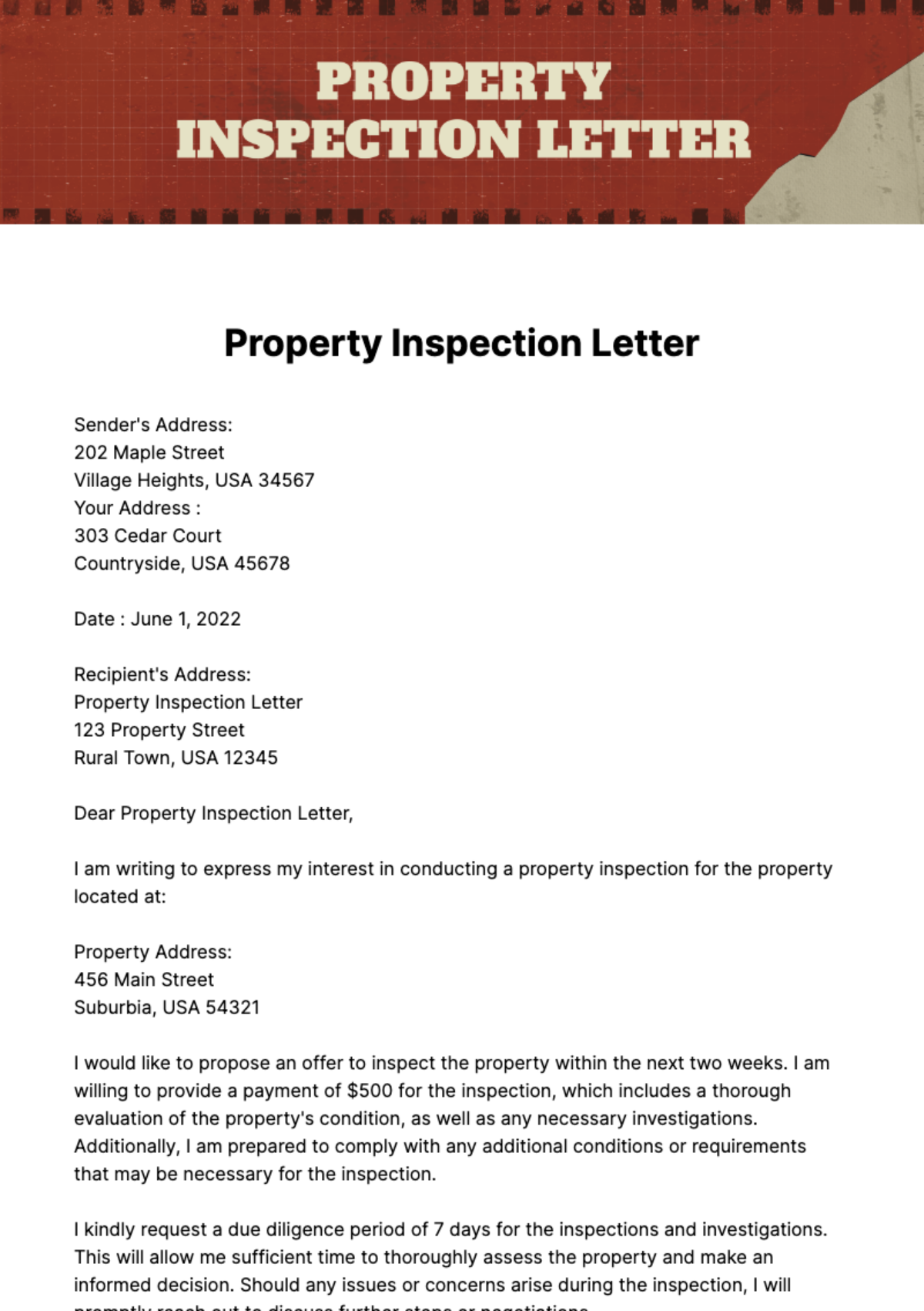 Free Property Inspection Letter Template