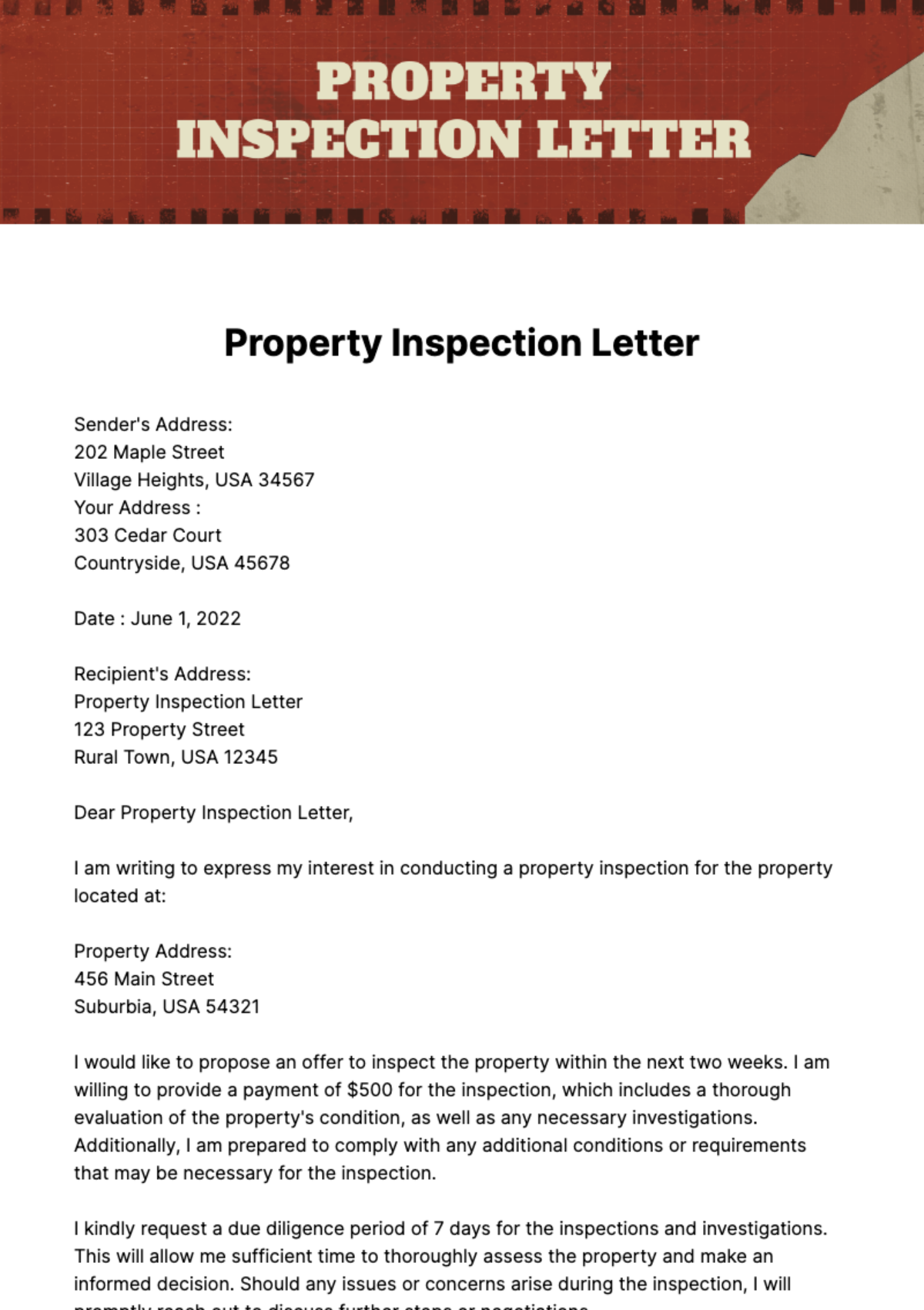 Routine Inspection Property Inspection Letter To Tenant Template
