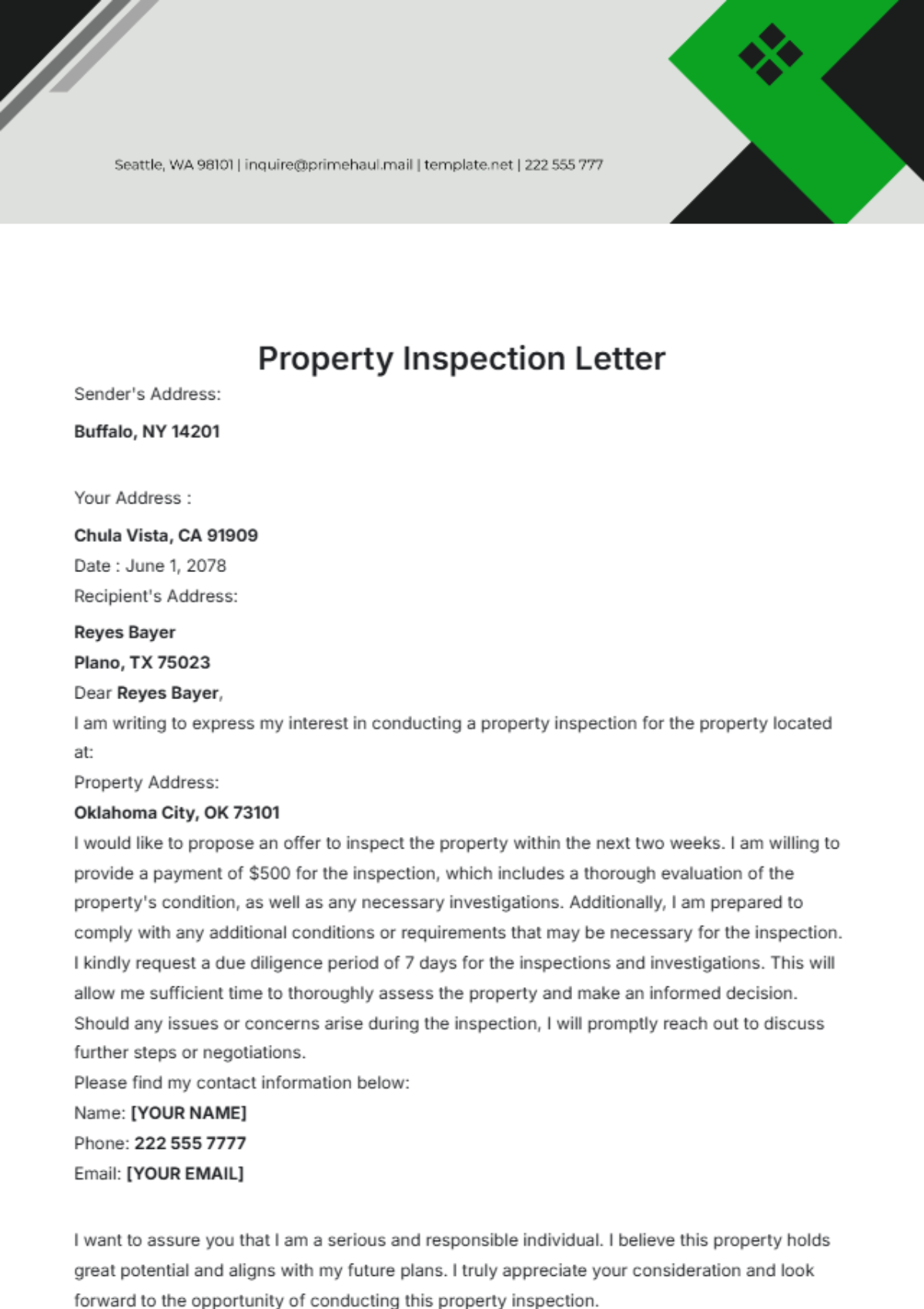 Property Inspection Letter Template - Edit Online & Download