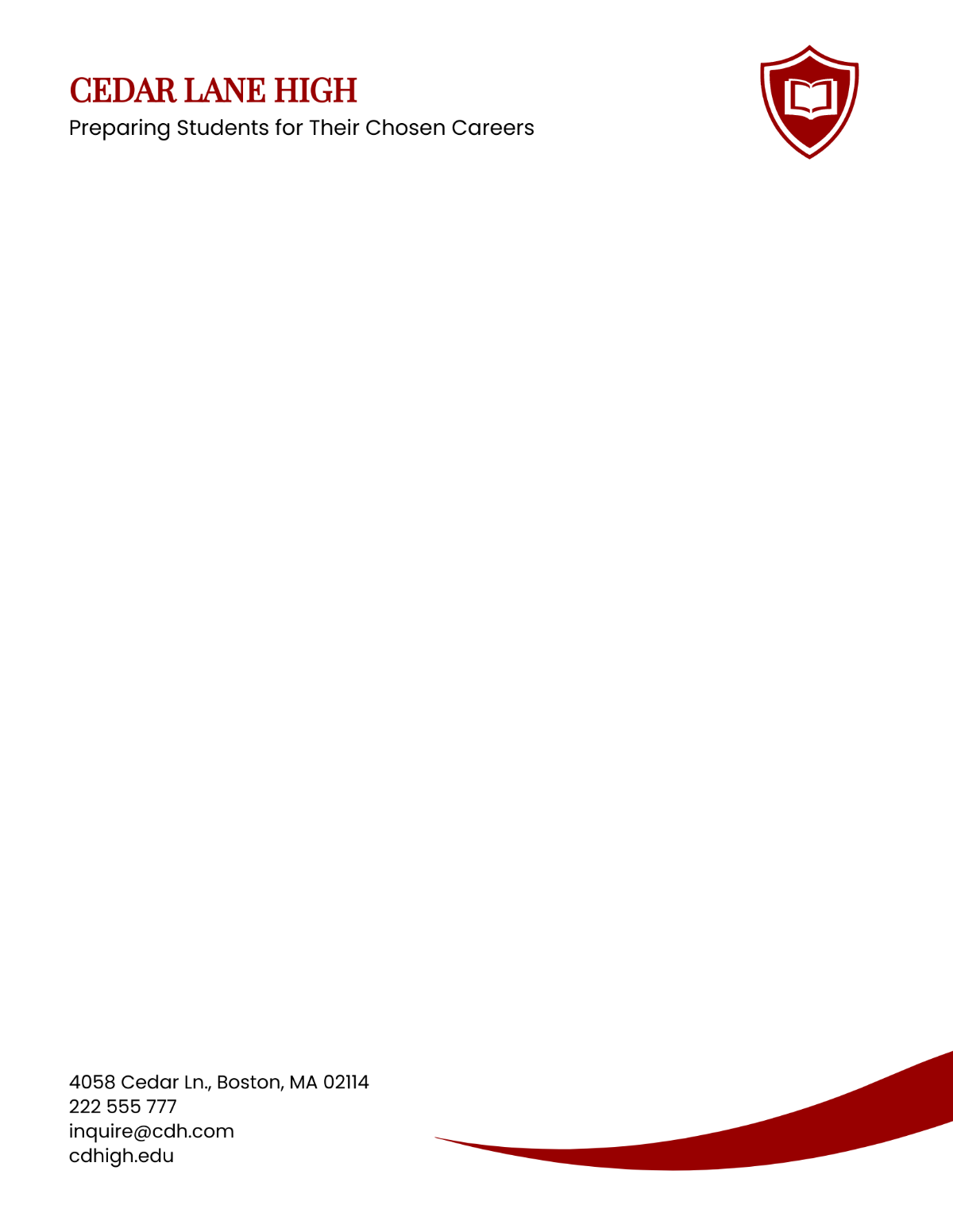 Blank High School Letterhead