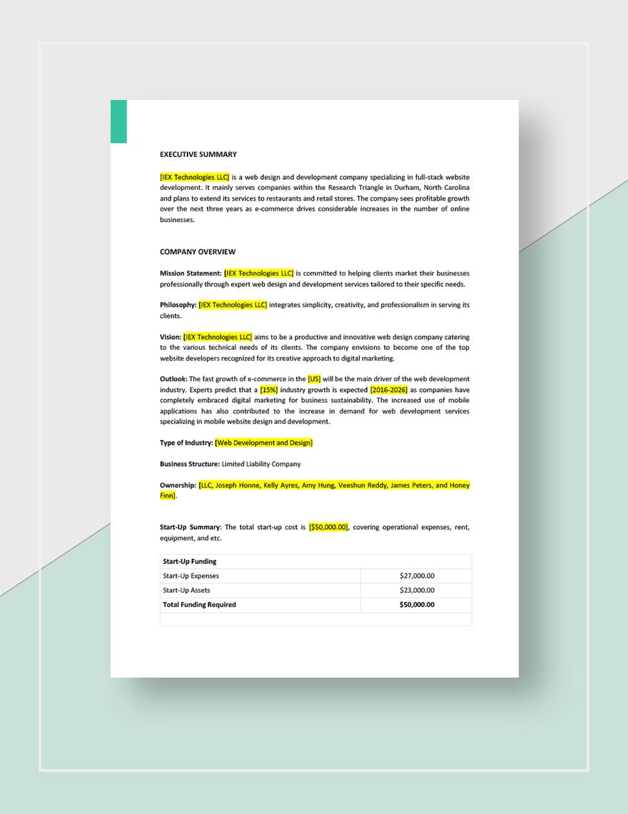 Website Business Plan Template in Pages, Word, Google Docs - Download ...