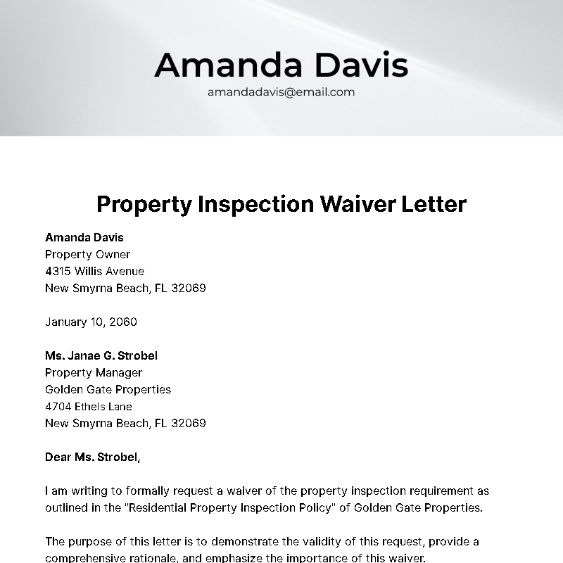 Free Property Inspection Waiver Letter Template