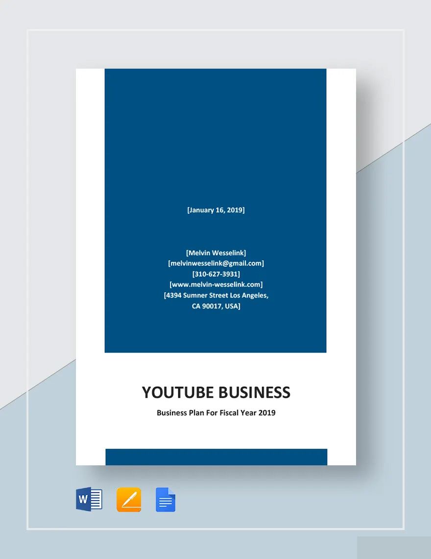 YouTube Business Plan Template