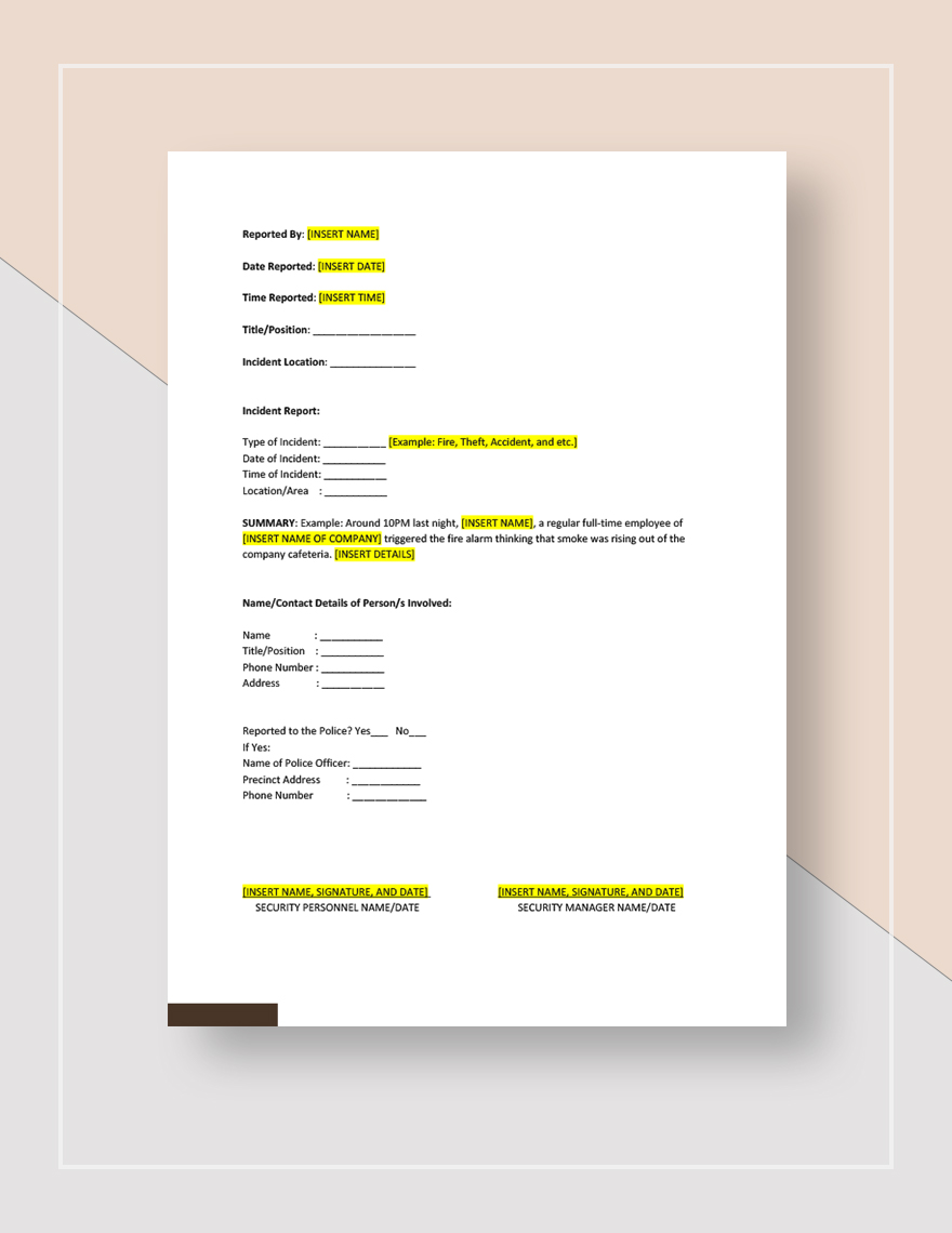 security guard incident report template