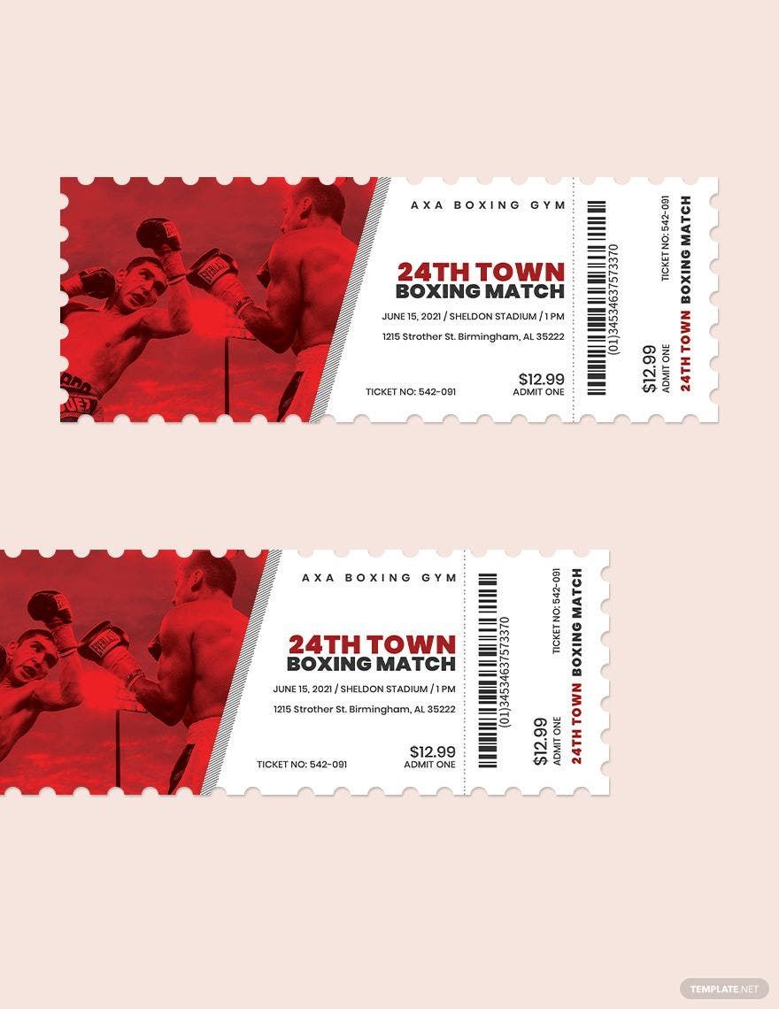 Boxing Ticket template in Publisher, Illustrator, MS Word