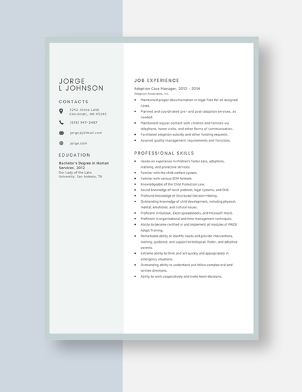 Adoption Case Manager Resume Template