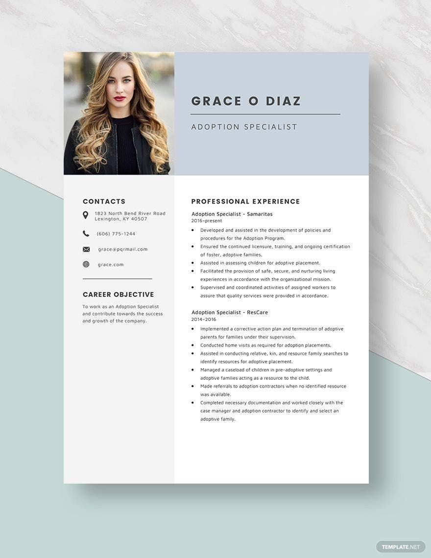 Free Adoption Specialist Resume in Word, Apple Pages
