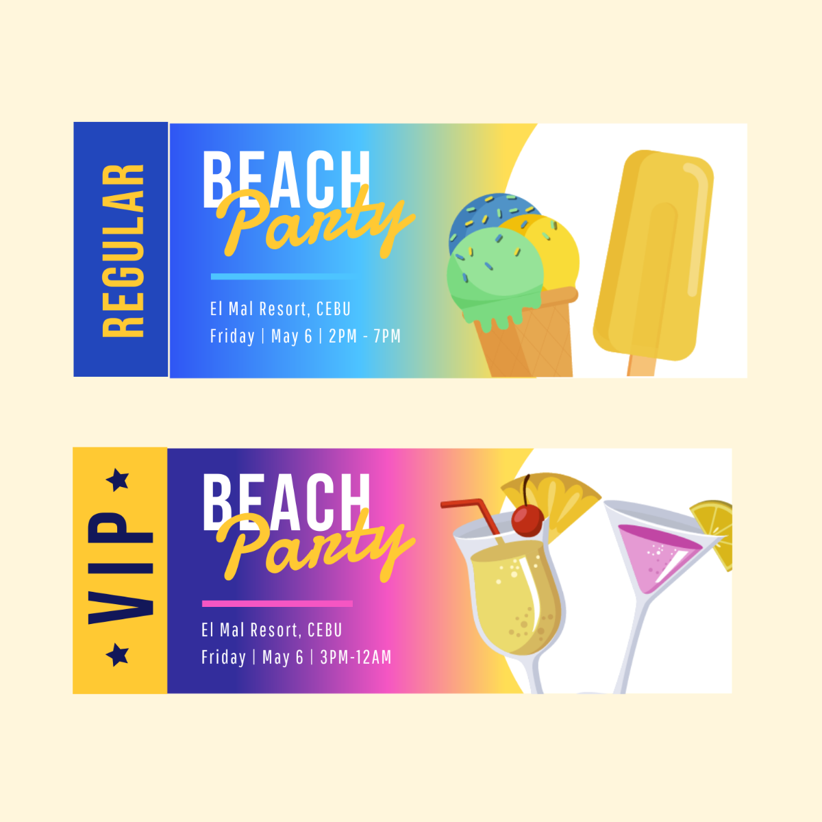 Beach Party Ticket Vector Template