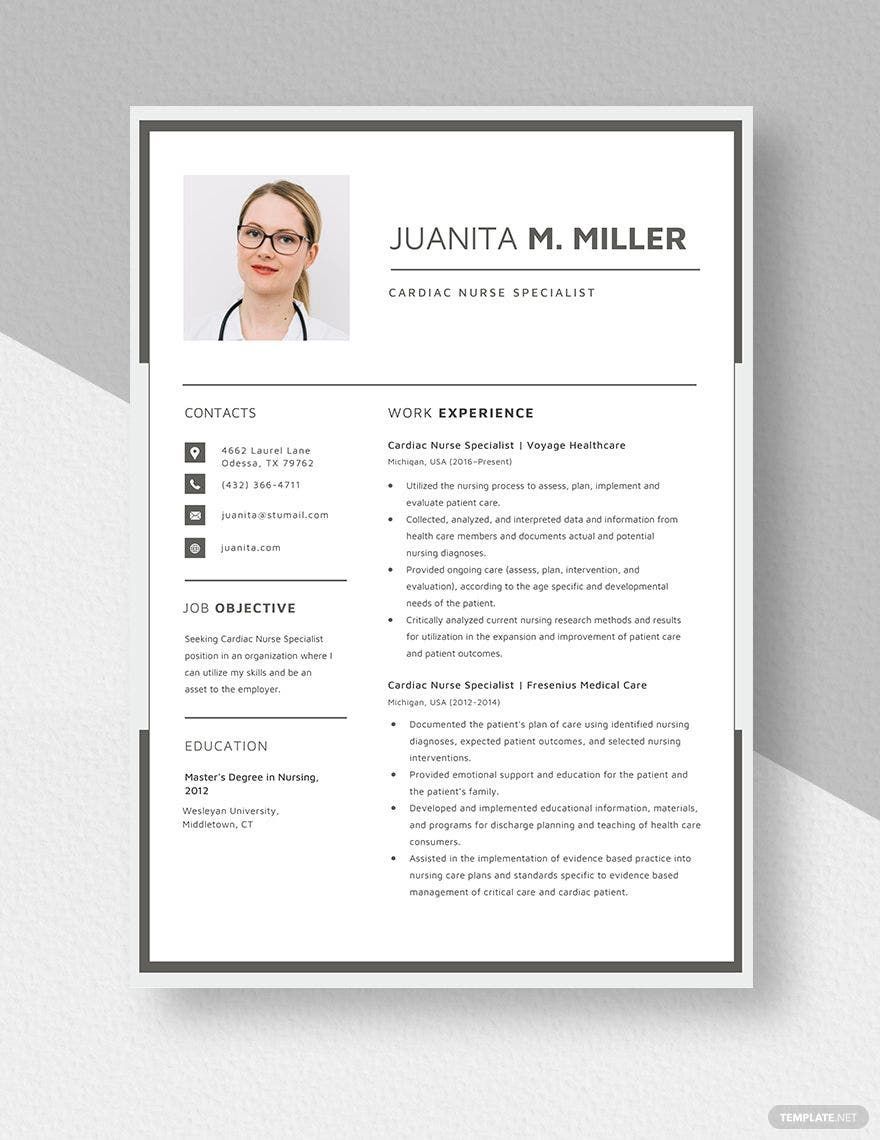 Cardiac Nurse Specialist Resume