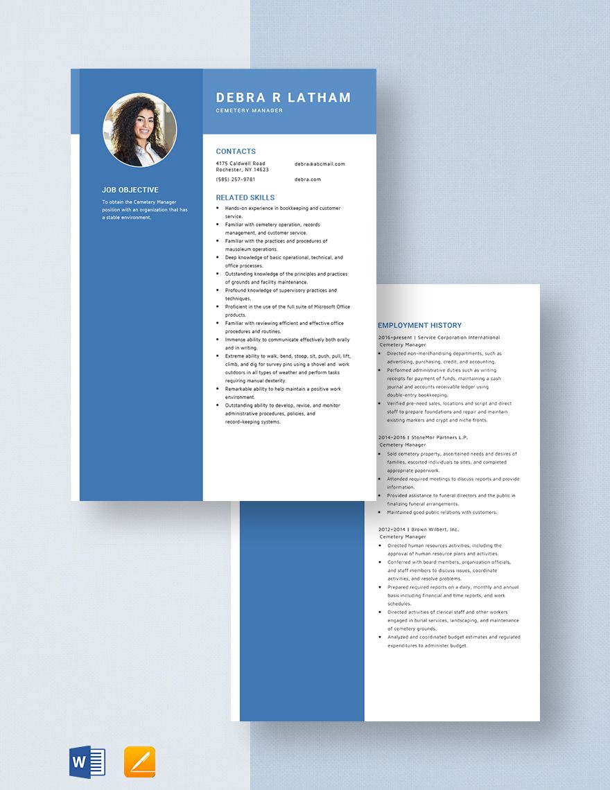 Cemetry Manager Resume