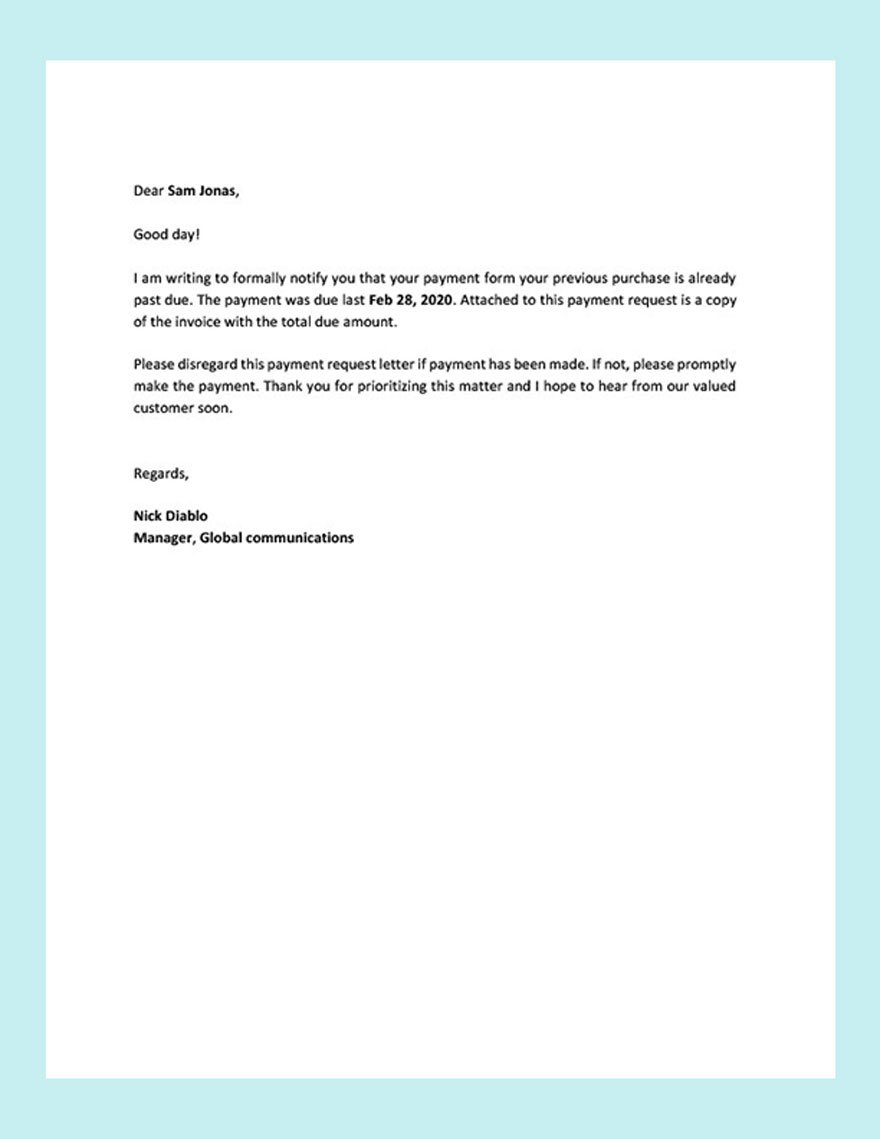 Payment Request Letter Template