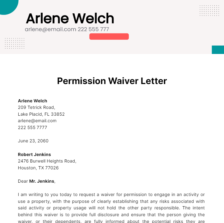 Permission Waiver Letter Template