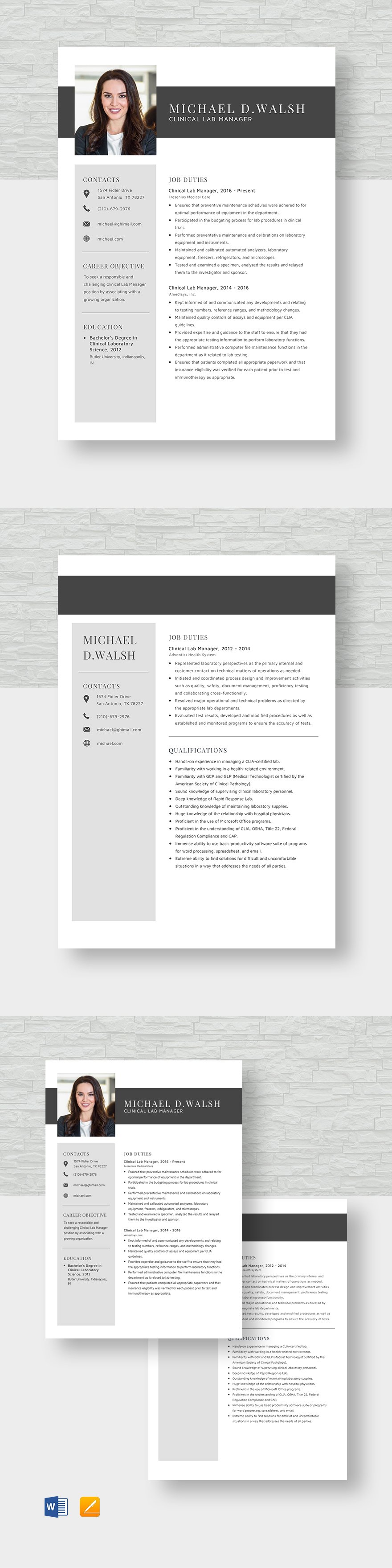 Clinical Research Manager Resume Template Word, Apple Pages