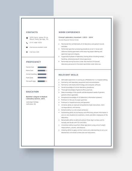 Clinical Laboratory Assistant Resume Template