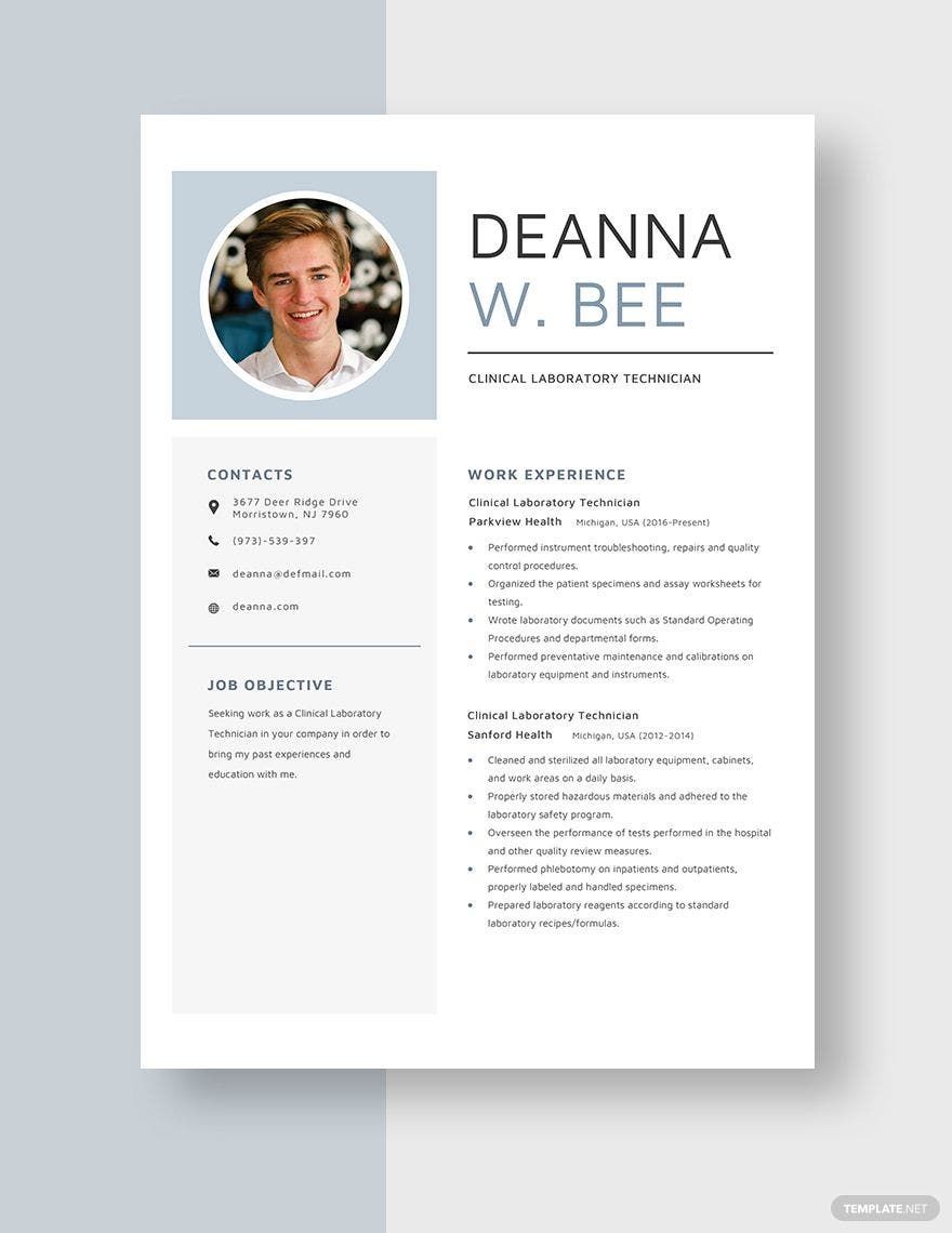 Clinical Laboratory Technician Resume In Word Pages Download 