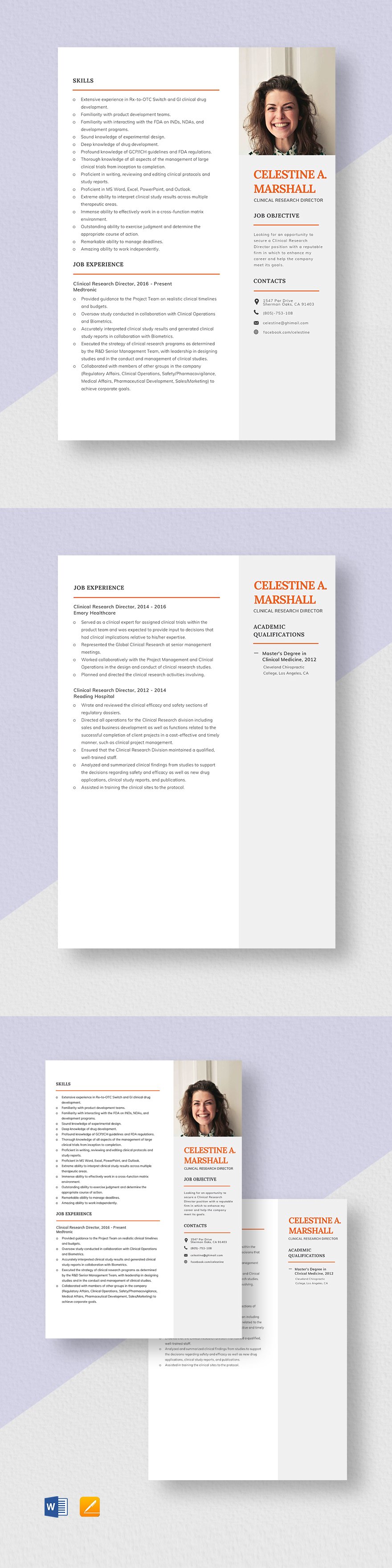 Clinical Research Assistant Resume Template Word Apple Pages