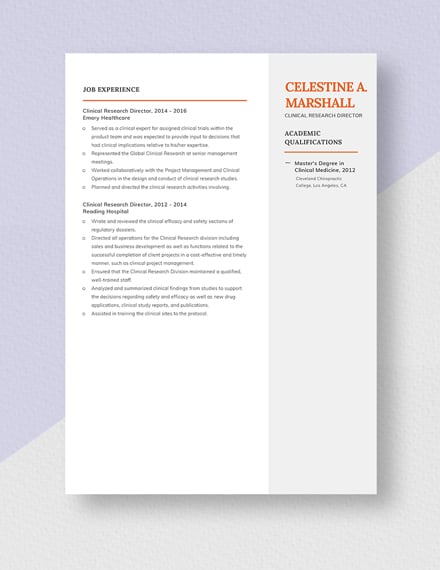 Clinical Research Director Resume Template