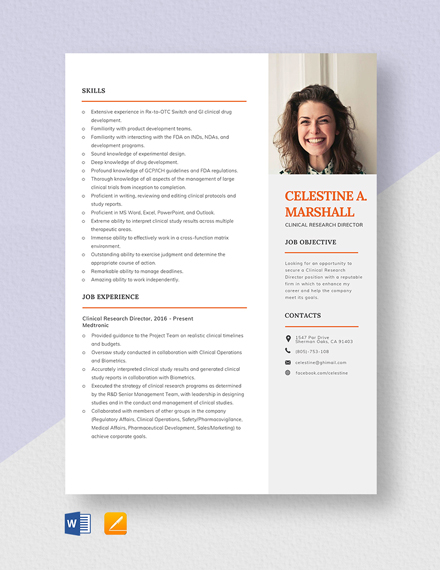 Clinical Research Director Resume Template - Word, Apple Pages