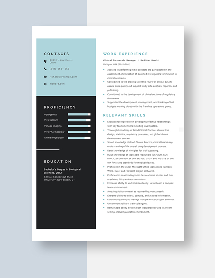 Clinical Research Manager Resume Template Word Doc Apple Mac Pages Template Net