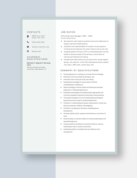 Clinical Services Manager Resume Template