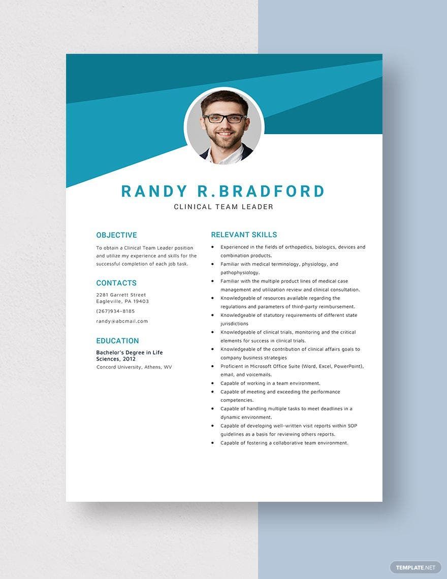 Free Clinical Team Leader Resume Template