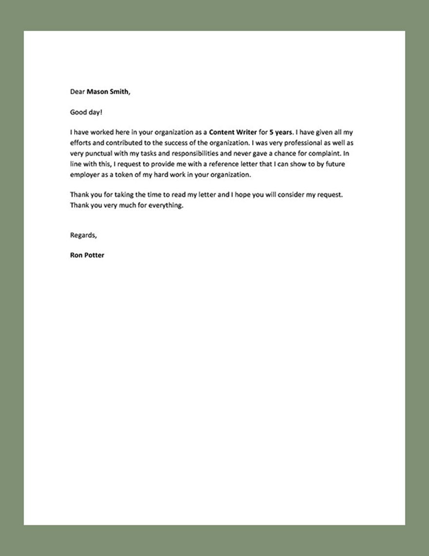 Reference Request Letter Template