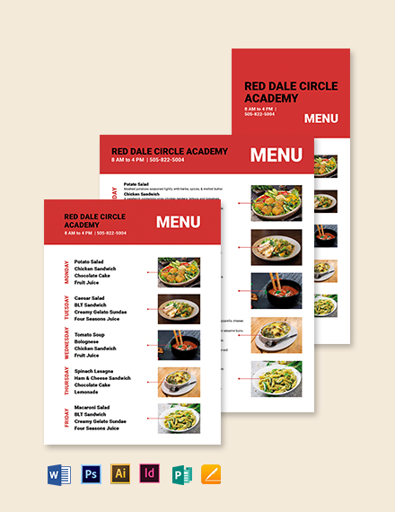 Simple School Menu Template - Illustrator, Word, Apple Pages, PSD, Publisher