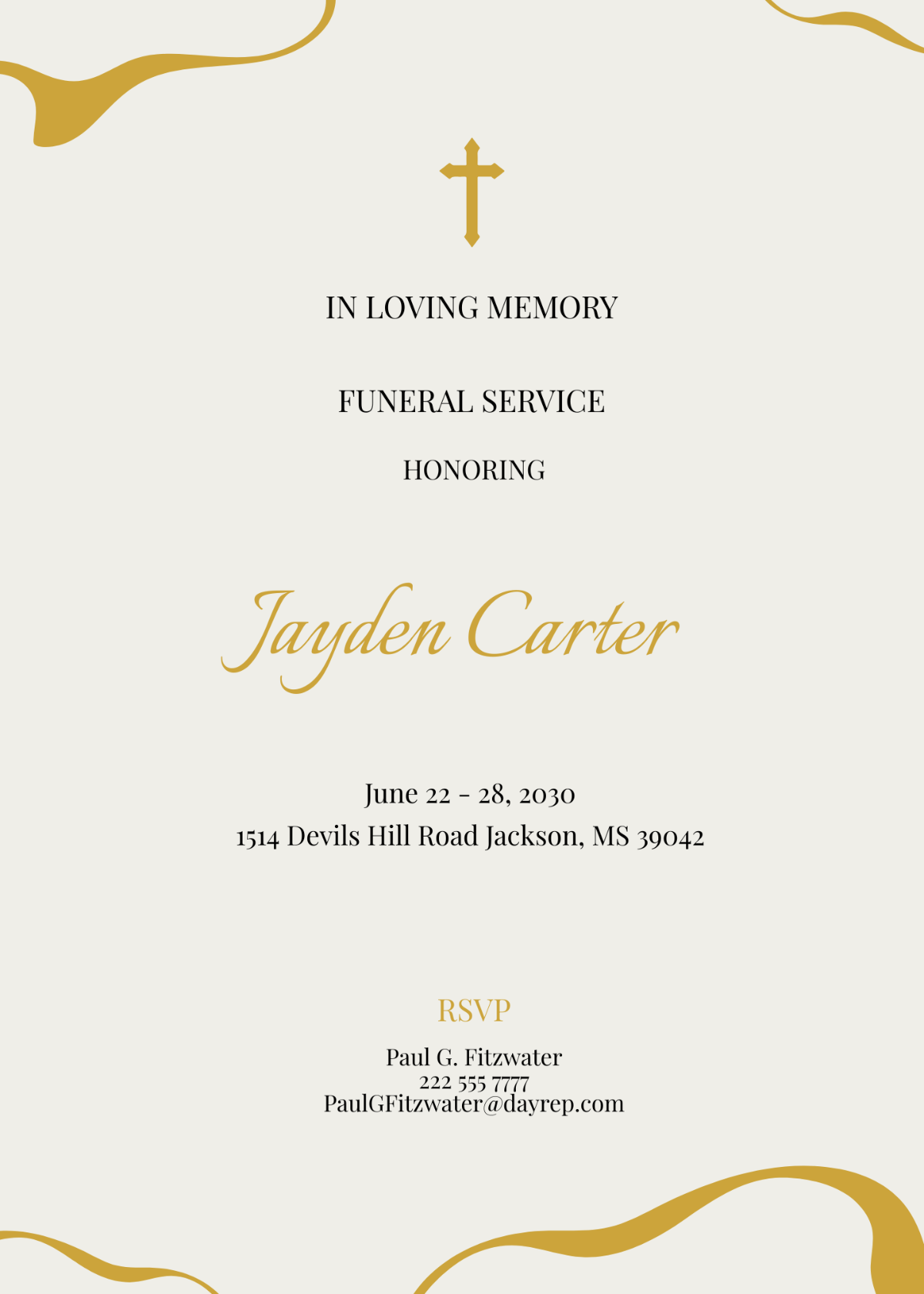 Elegant Funeral Reception Invitation Template - Edit Online & Download