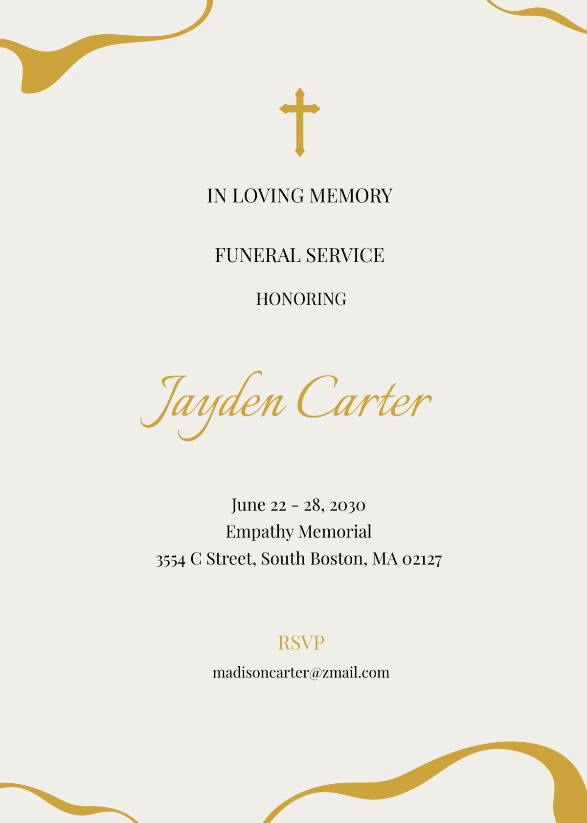 Elegant Funeral Reception Invitation Template
