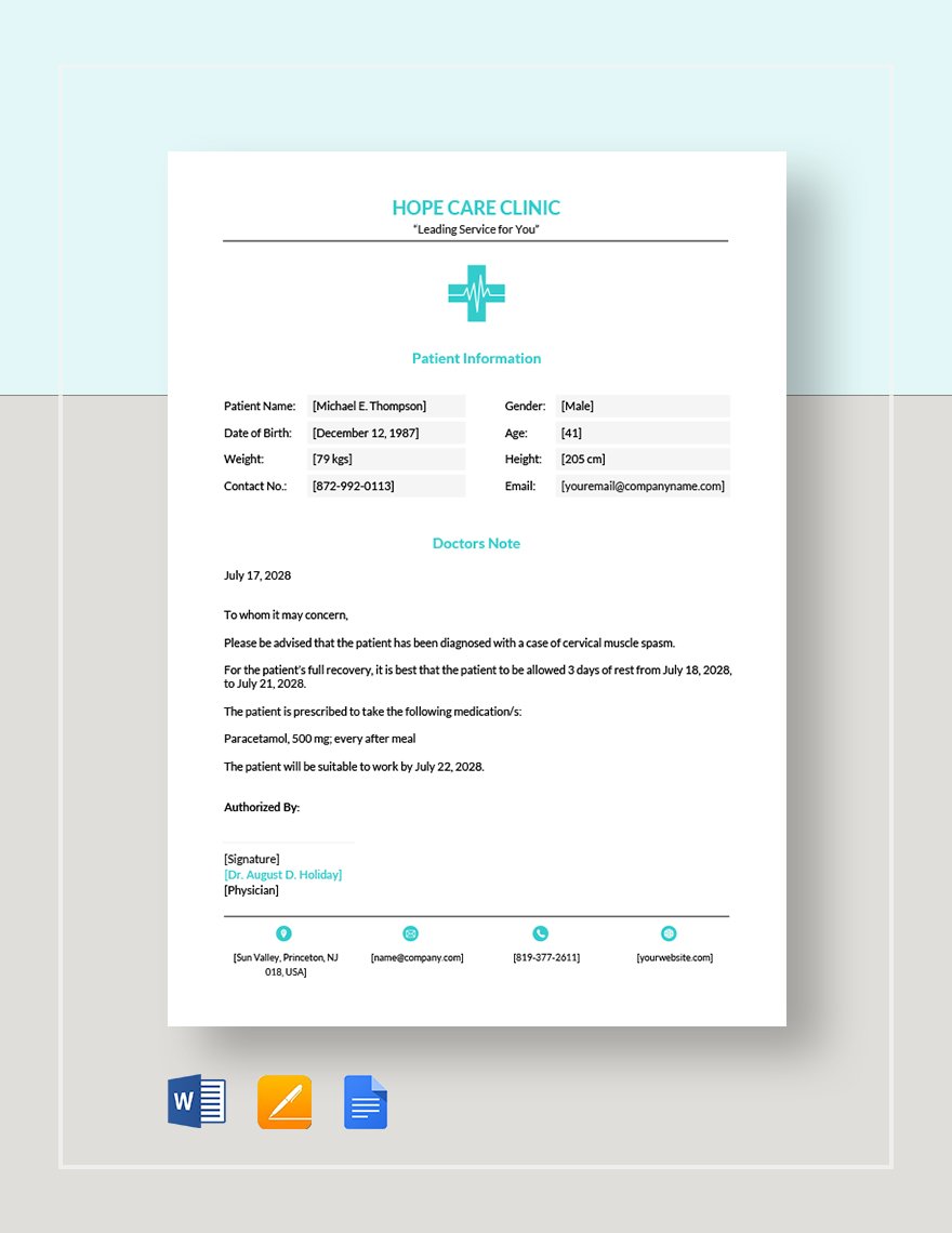 Doctors Note Template - 7+ Fillable Notes for Word & PDF