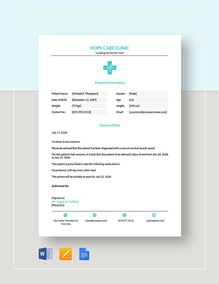 sample doctor note
