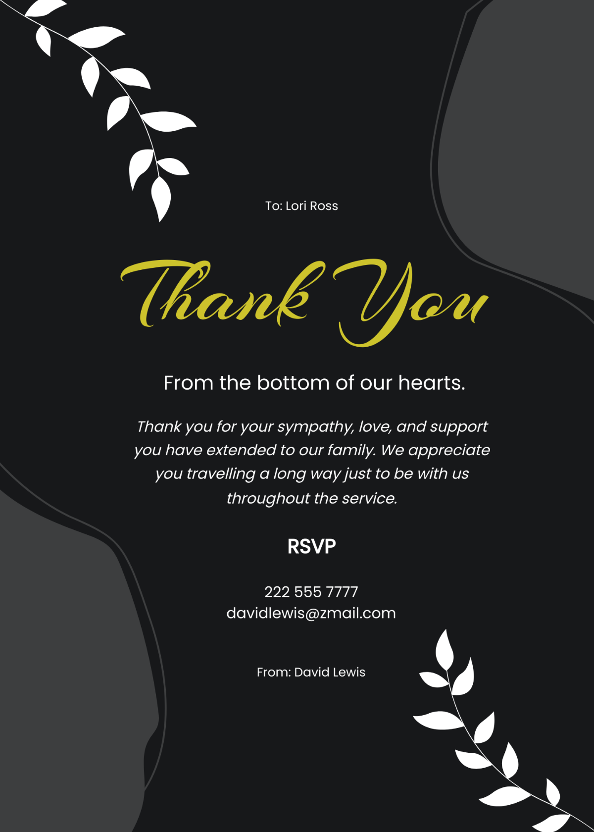 Sympathy Funeral Thank You Card Template
