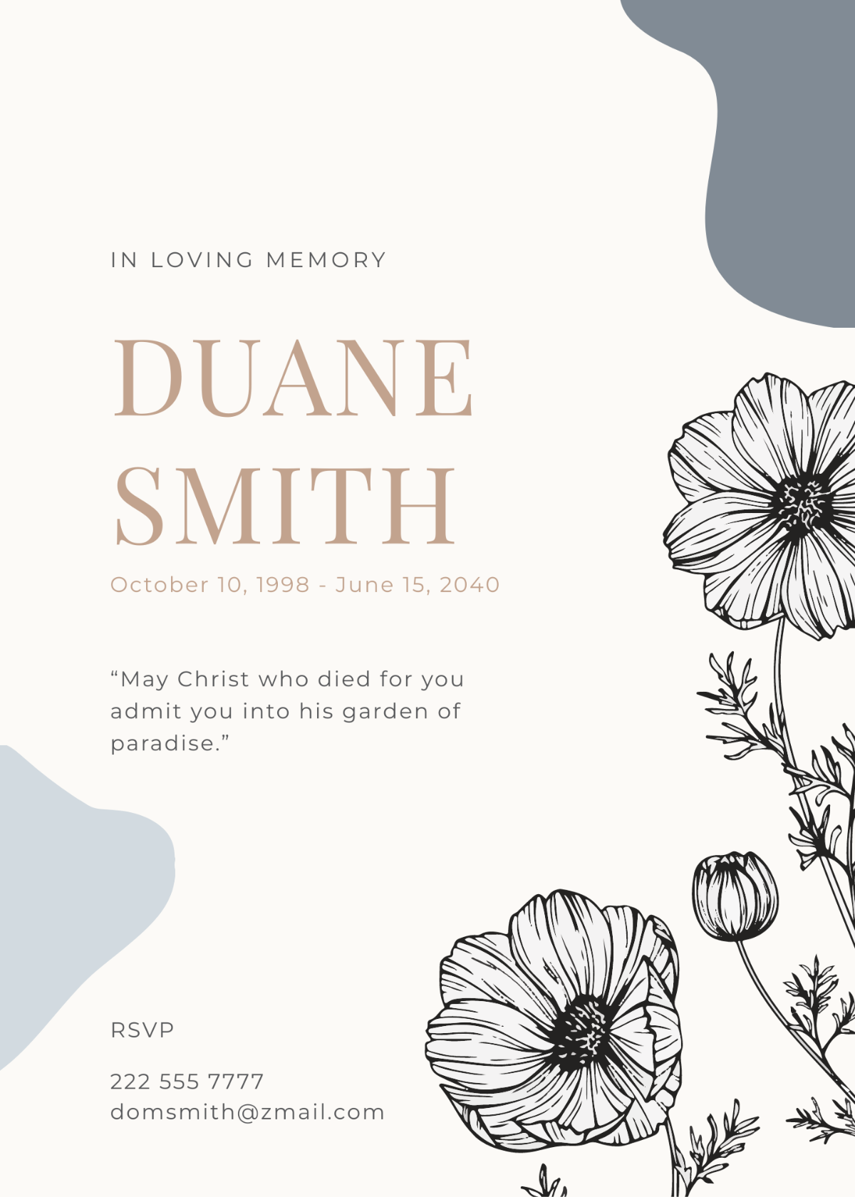 Floral Funeral Memorial Card Template