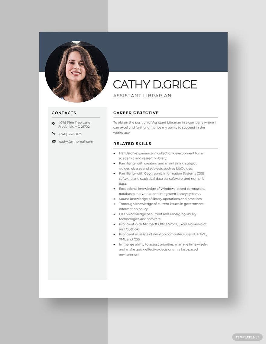 Assistant Librarian Resume in Word, Apple Pages