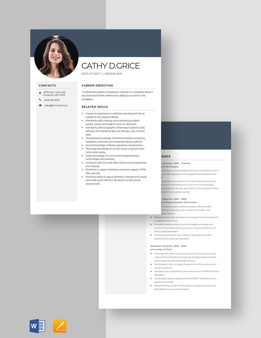 Assistant Librarian Resume