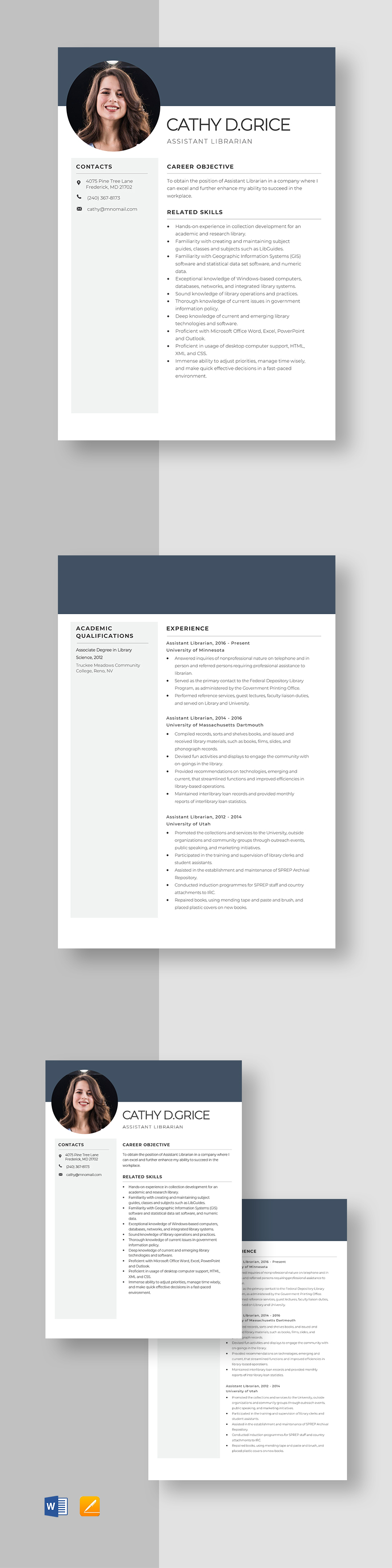 Assistant Librarian Resume Template Word Apple Pages Template net