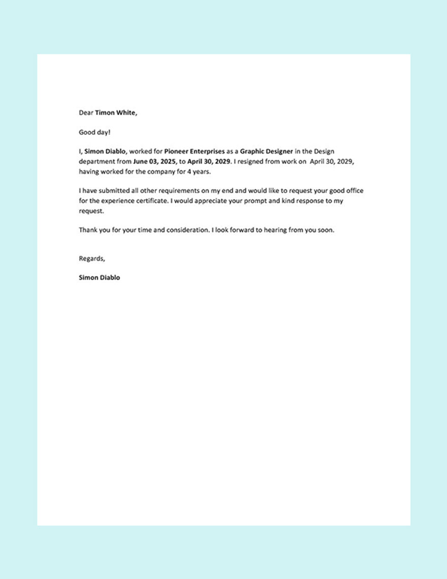 Free Request Letter for Certificate Template