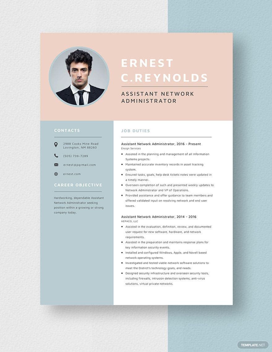 Assistant Network Administrator Resume Template
