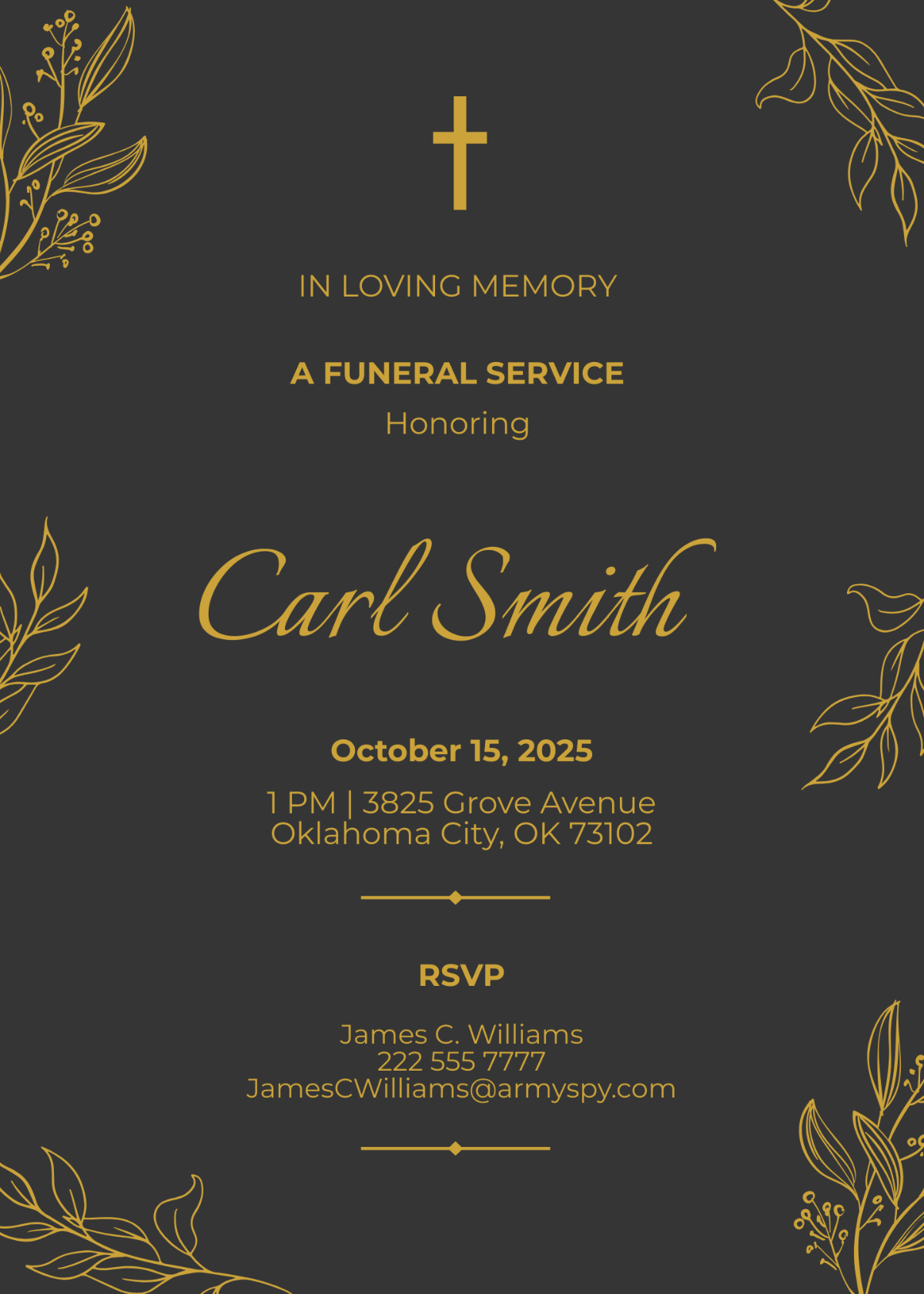 Elegant Email Funeral Invitation Template - Edit Online & Download