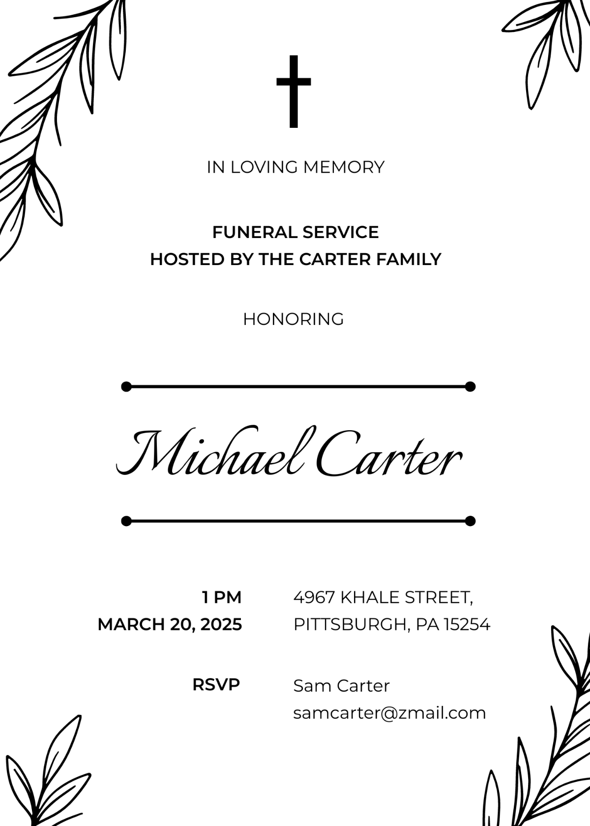 Email Funeral Service Invitation Template