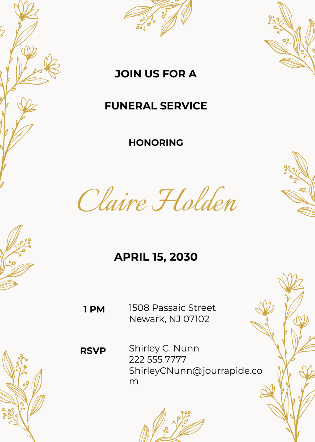 Floral Email Funeral Invitation