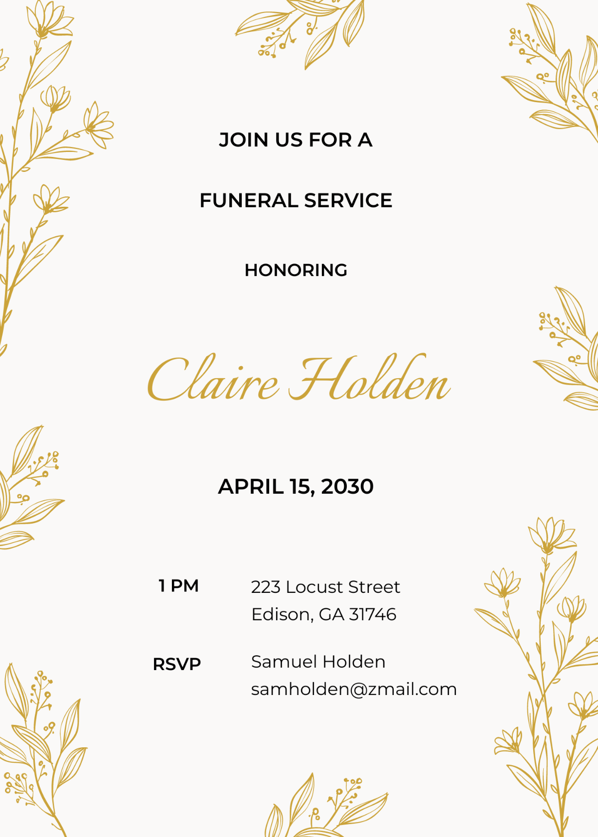Floral Email Funeral Invitation Template